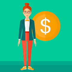 Image showing Successful business woman with dollar coin.