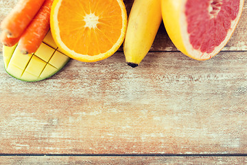 Image showing close up of fresh juicy fruits on table