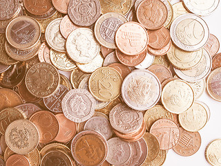 Image showing  Euro and Pounds coins vintage