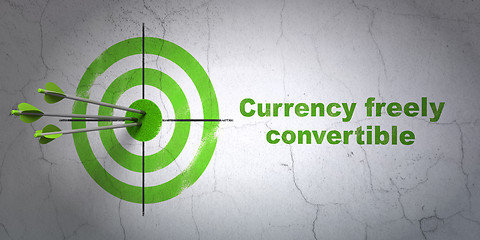 Image showing Currency concept: target and Currency freely Convertible on wall background