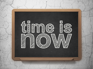 Image showing Time concept: Time is Now on chalkboard background