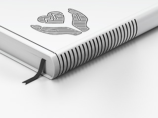 Image showing Insurance concept: closed book, Heart And Palm on white background