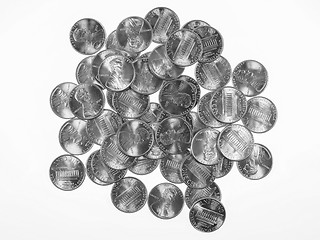 Image showing Black and white Dollar coins 1 cent wheat penny