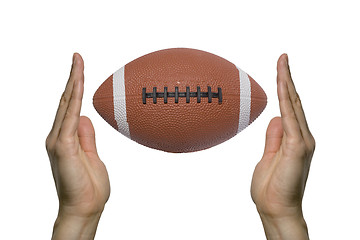 Image showing Football between two hands