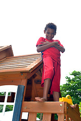 Image showing editorial boys play outdoors in Big Corn Island Nicaragua