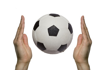 Image showing Soccer ball between two hands