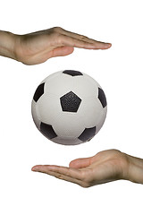 Image showing Holding the Soccer ball