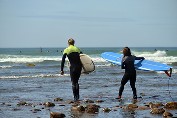 Image showing editorial women surfers Ditch Plains Montuak New York