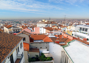 Image showing    panorama metropolitan Madrid Spain Europe with red tile roof condos offices and Cathedral    