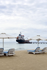 Image showing oil tanker ship on Picnic Center Beach Big Corn Island Nicaragua