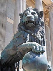 Image showing bronze lion state entrance Congress of Deputies Madrid Spain