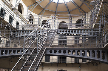 Image showing interior metal staircase jail cells in historic Kilmainham Priso