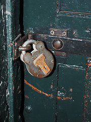 Image showing antique padlock on jail cell door  Kilmainham Gaol Jail Museum D