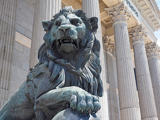 Image showing bronze lion state entrance Congress of Deputies Madrid Spain