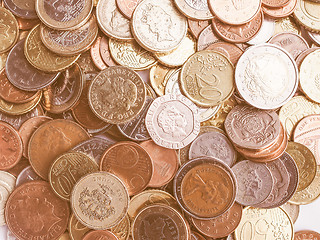 Image showing  Euro and Pounds coins vintage