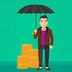 Image showing Man with umbrella protecting money.