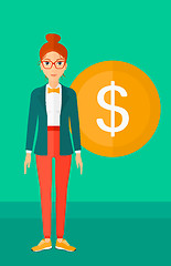 Image showing Successful business woman with dollar coin.