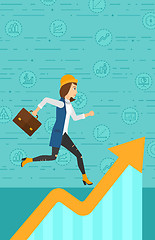 Image showing Woman running on growth graph. 