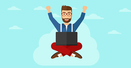 Image showing Man sitting on cloud with laptop.