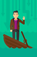 Image showing Businessman standing in sinking boat.