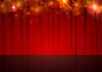 Image showing Background with red curtain and shiny lights