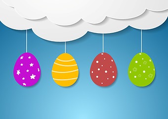 Image showing Flat design with Easter eggs and clouds