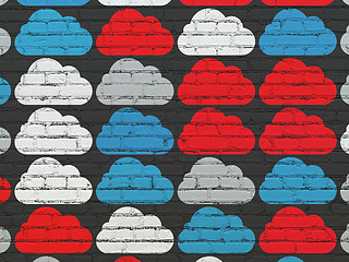 Image showing Cloud networking concept: Cloud icons on wall background