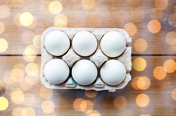 Image showing close up of white eggs in egg box or carton