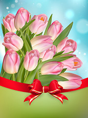 Image showing Pink tulips with bow. EPS 10