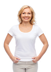 Image showing smiling woman in blank white t-shirt