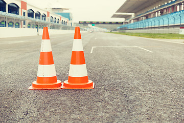 Image showing traffic cones on speedway of stadium