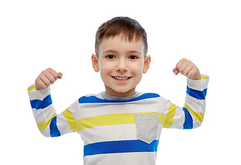 Image showing happy smiling little boy with raised hand