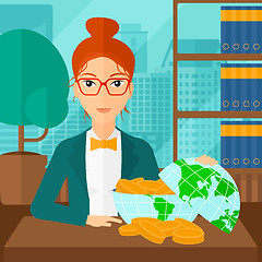 Image showing Woman with globe full of money.