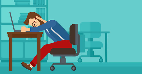 Image showing Man sleeping on workplace.