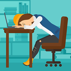 Image showing Woman sleeping on workplace.