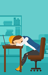 Image showing Woman sleeping on workplace.