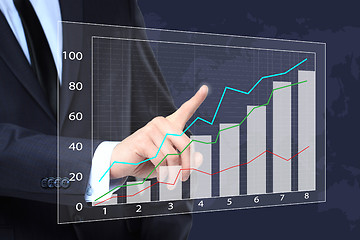 Image showing Businessman Touching a Graph Indicating Growth. business concept 