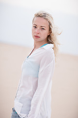 Image showing Beautiful sensual girl alone at beach.