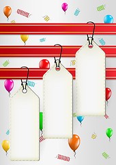 Image showing blank paper tags on background with balloons