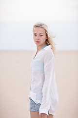 Image showing Beautiful sensual girl alone at beach.