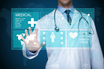 Image showing Doctor working on a virtual screen. medical technology concept. pulse