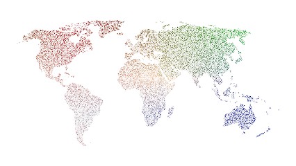 Image showing world map created from color dots