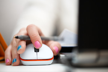 Image showing Closeup of woman hand clicking mouse