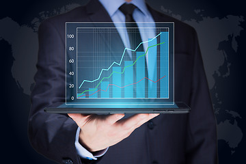 Image showing businessman hold tablet with graph on high technology