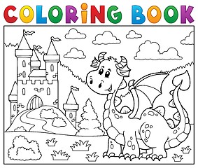 Image showing Coloring book dragon near castle theme 1