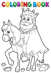 Image showing Coloring book king on horse theme 1