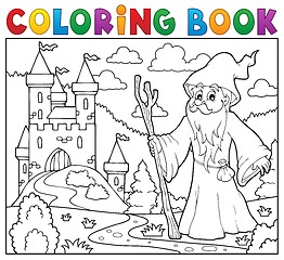 Image showing Coloring book druid near castle