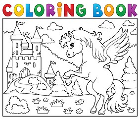 Image showing Coloring book pegasus near castle