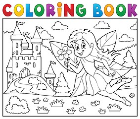 Image showing Coloring book fairy near castle