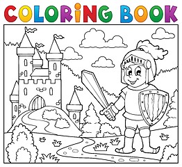 Image showing Coloring book knight near castle